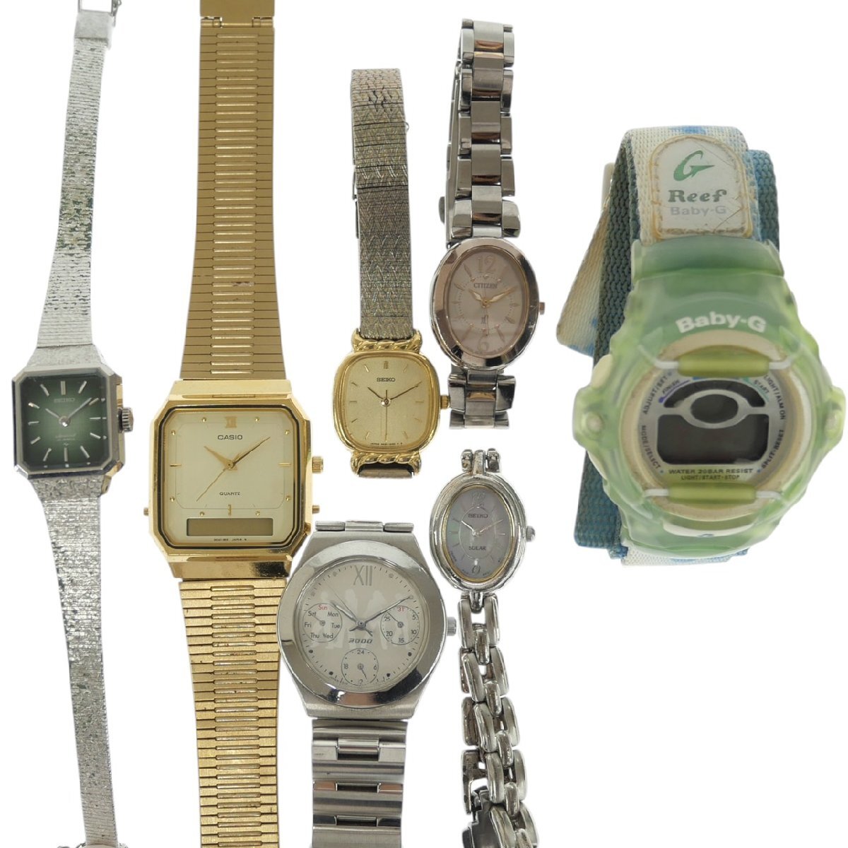 1  йен  старт   наручные часы   разные 7 шт.   комплект    Seiko    casio    CITIZEN   и др.  кварцевый   с ручным заводом ...  квадрат    женский   мужской   на работоспособность не проверялось