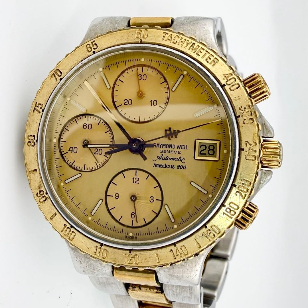 редко встречающийся   рабочий товар   RAYMOND WEIL ... 7703  золотой   хронограф   день  ...  мужской   автоматически  скручивание    наручные часы