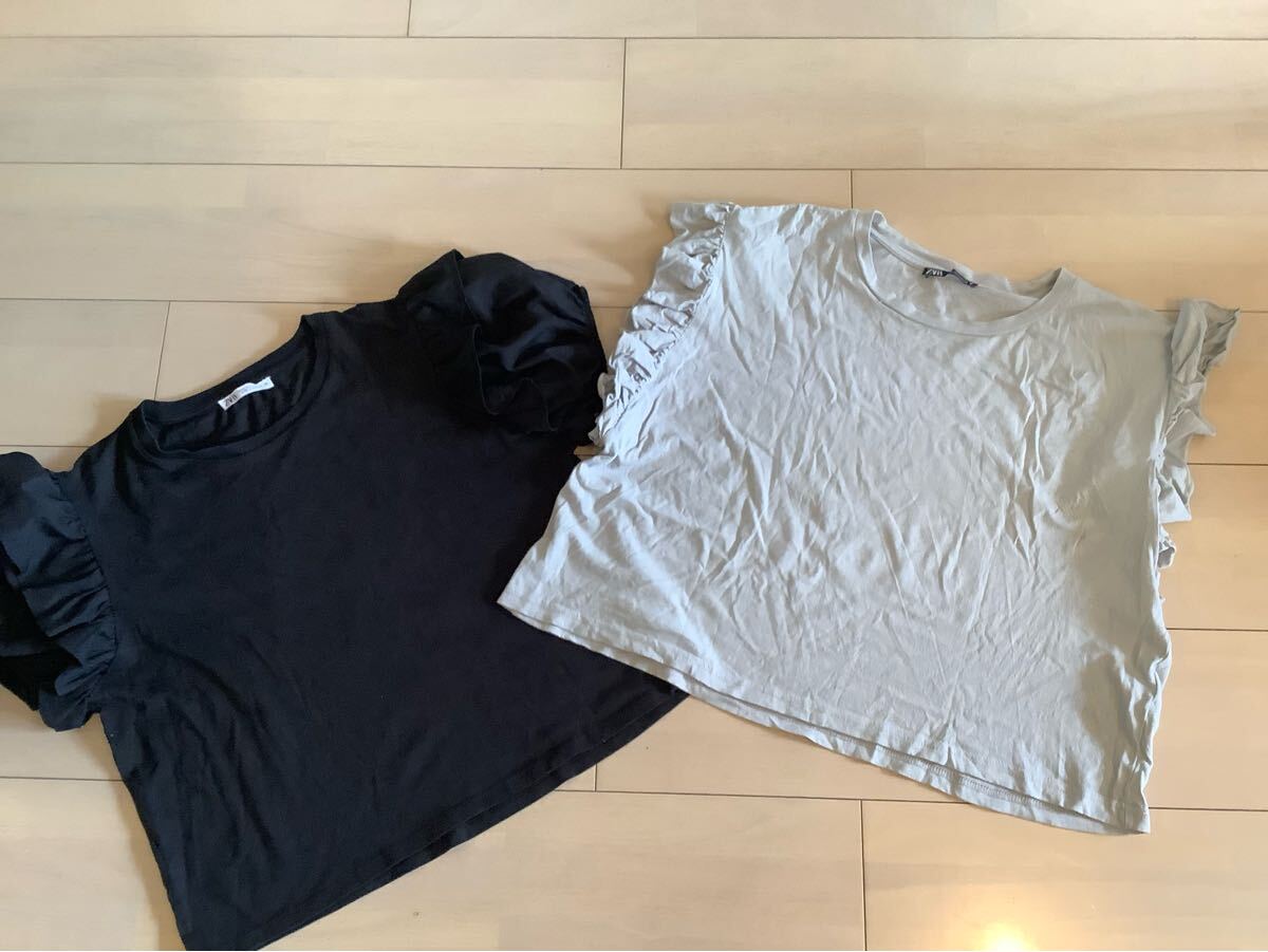 【 снижение цены 】ZARA  оборка   рукав  футболка  2 цвет  комплект   USA L размер