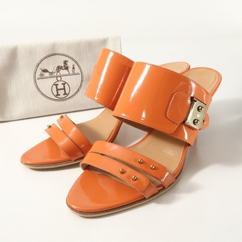 GT8719* Италия  пр-во   HERMES  Hermes  37.5(24cm соответствует  ) ... палатка   кожа   сандалии  ...  обувь   оранжевый