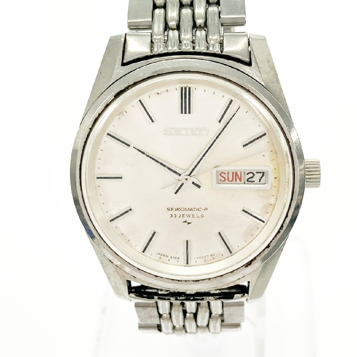 【1  йен  старт 】【 обстоятельства  есть  товар 】SEIKO  Seiko   5106-7000  Seiko  ... 33 камень  SS   серебристый  циферблат   автоматически  скручивание    мужские наручные часы   748827
