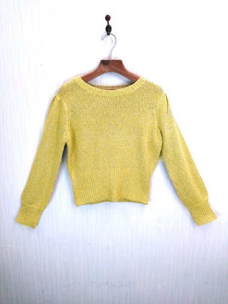 LU0422 ○ доставка бесплатно   бу одежда  GU ...  женский   вязаный   ... L размер    жёлтый  ... гриф   короткий   длина   стрейч   длинный рукав    осень   Зима