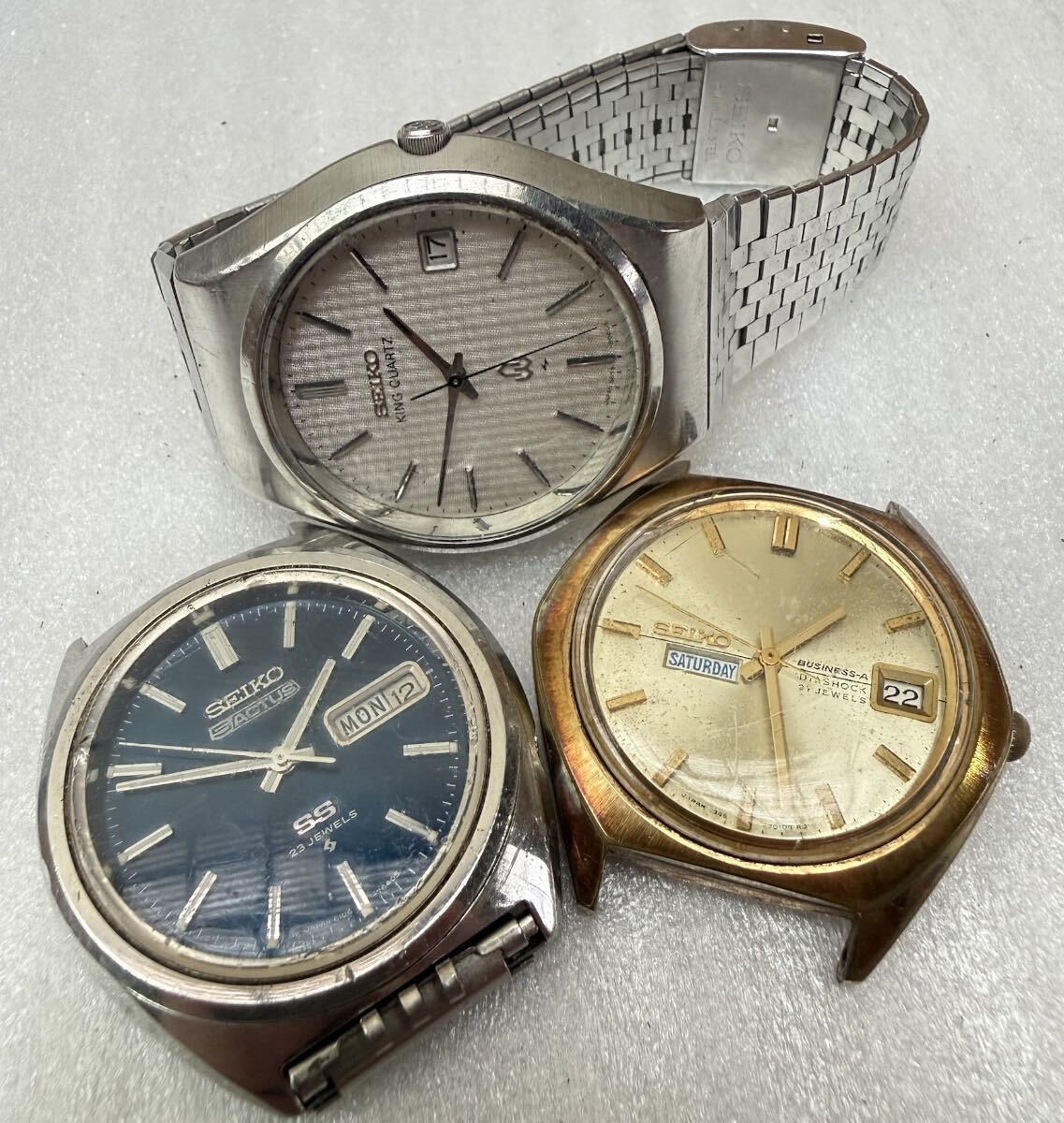 S-27◆1  йен 〜◆SEIKO KING QUARTZ 5ACTUS SS BUSINESS-A  мужские наручные часы   вместе   день   день  ...  Seiko   ... кварцевый  5855-8001  автоматически  скручивание