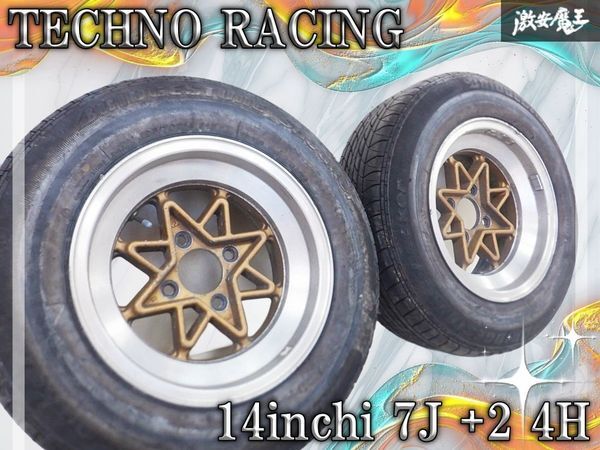 TECHNO ... racing   14 дюймов  7J +2 PCD114.3 4 отверстие   диск   195/70R14  шина   2 штуки   старые автомобили  AE86 GX71 KP61