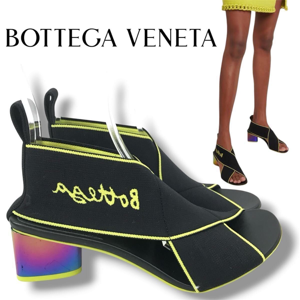 s55 BOTTEGA VENETA 2021 ... ...  сандалии  36.5  Италия  пр-во    подлинный товар    черный   light  зеленый  лента   стрейч