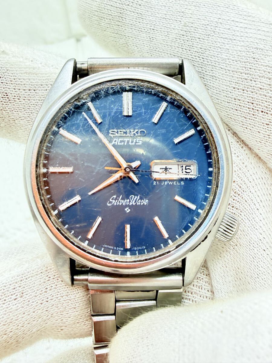 SEIKO  Seiko   ACTUS ... SilverWave   серебристый  волна   21 камень   автоматически  скручивание    мужские наручные часы    синий   циферблат   работа   товар   антиквариат   винтажный