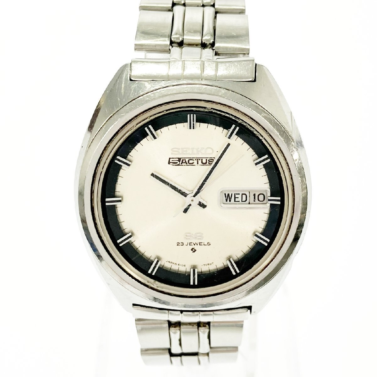 【1  йен  старт 】SEIKO  Seiko   6106-7520 5... 23 камень  SS   серебристый  циферблат   автоматически  скручивание    мужские наручные часы   730774