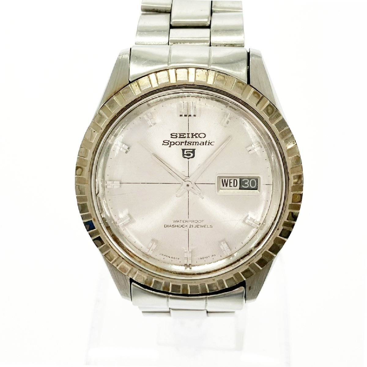 【1  йен  старт 】【 обстоятельства  есть  товар 】SEIKO  Seiko   6619-9000  Seiko  5  спорт ... SS   серебристый  циферблат   автоматически  скручивание    мужские наручные часы   739386