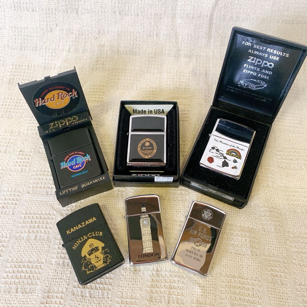 Zippo ...  масло ... 6 шт.  комплект    вместе   заграница  дизайн  HardRockCAFE ... ...  fan  ... ... не проверена